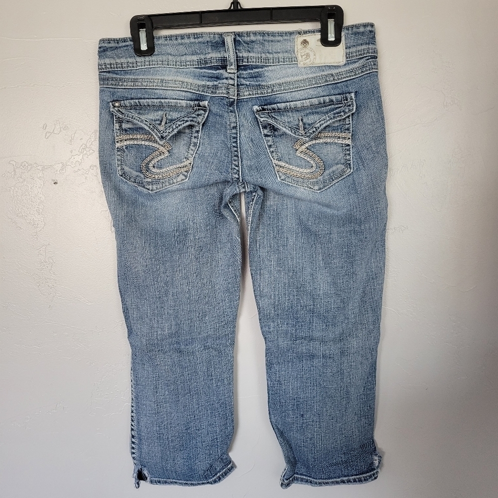 Silver Jeans Co. McKenzie Capri Capris Light Wash Denim Sz 29 Flap Pocket Summer